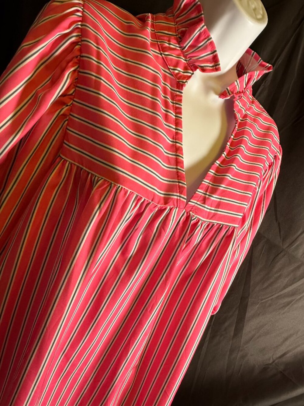 Pink Striped Ruffle Neck Top (XL)